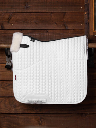 LeMieux Merino+ Half Lined Dressage Square Saddle Pad White/White lifestyle