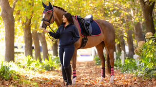 Lemieux Suede Dressage Square Navy/Cranberry 2 | Saddles Direct